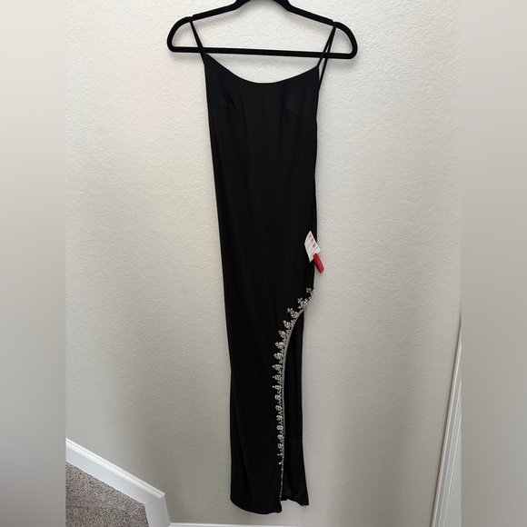 NWT Mac DUGGAL RHINESTONE ENCRUSTED SIDE SLIT CAMI BODYCON GOWN size 2 Black - Picture 2 of 9